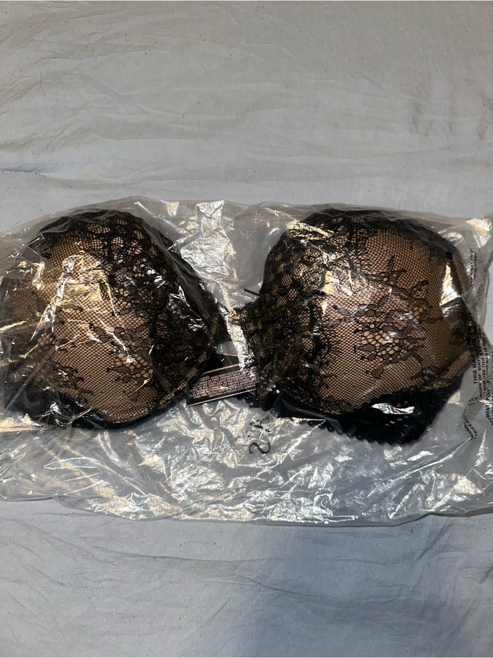 Victoria's Secret Black Lace Strapless Bra with Nude Lining